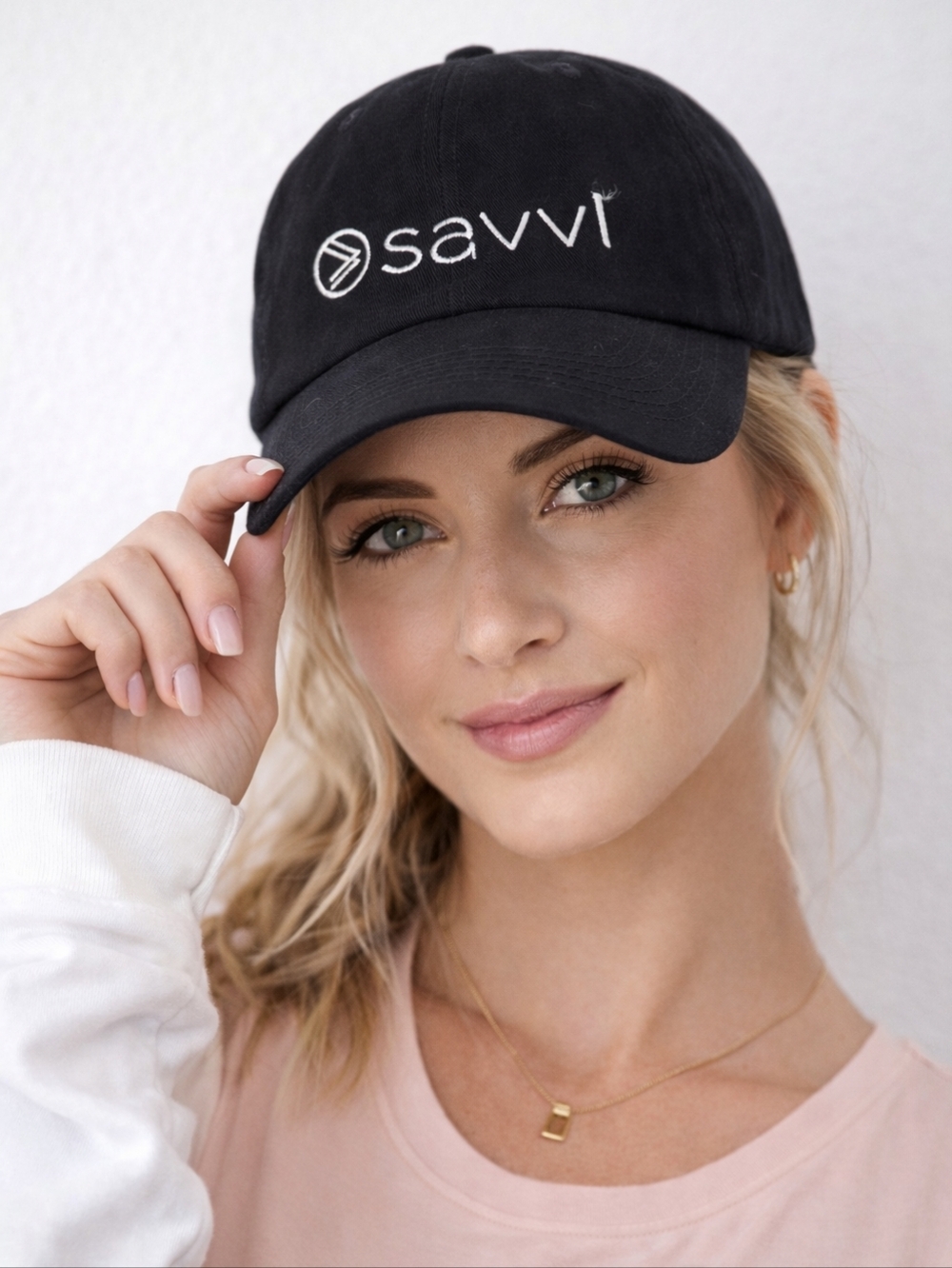 Savvi Black Embroidered Baseball Cap